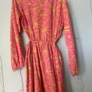 Floral Pink and Yellow Long Sleeve Dress